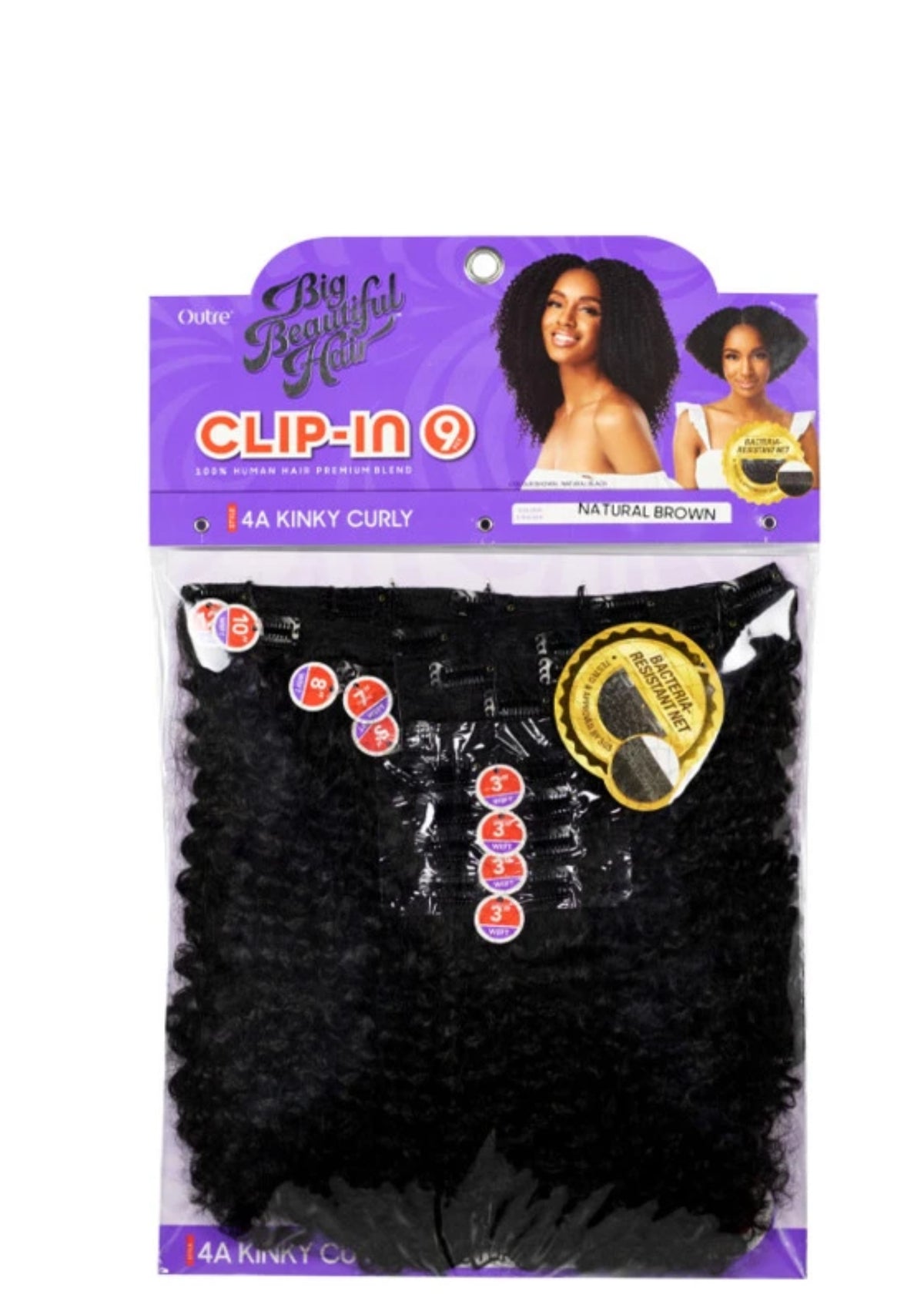 Outre Human Hair Premium Blend Clip-In Big Beautiful Hair 4A Kinky Curly 10" – Kinky Curly Clip-Ins voor Extra Volume en Lengte