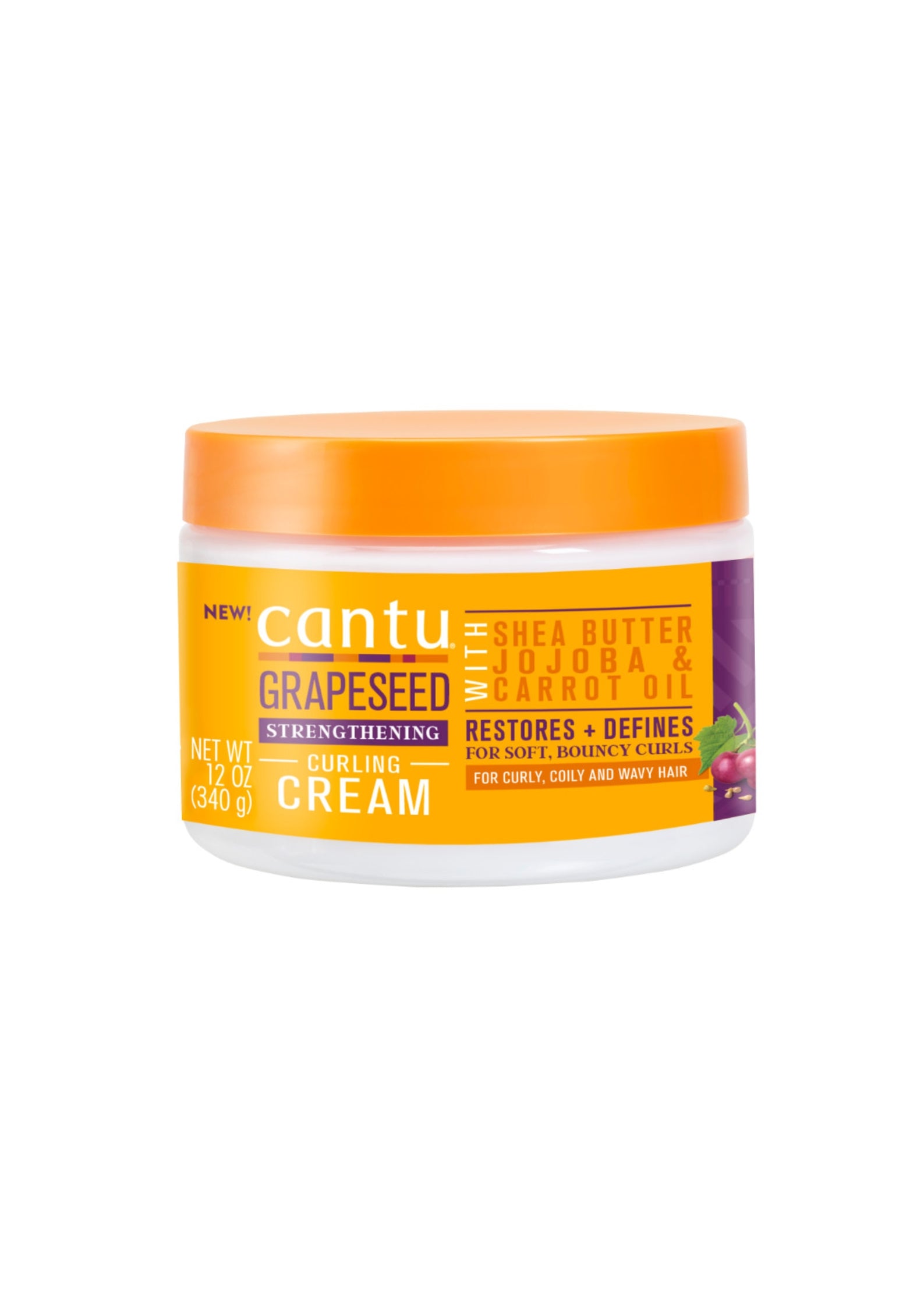 Cantu Grapeseed Curling Cream 340g – Hydraterende Curl Cream met Druivenpitolie voor Pluisvrije Krullen