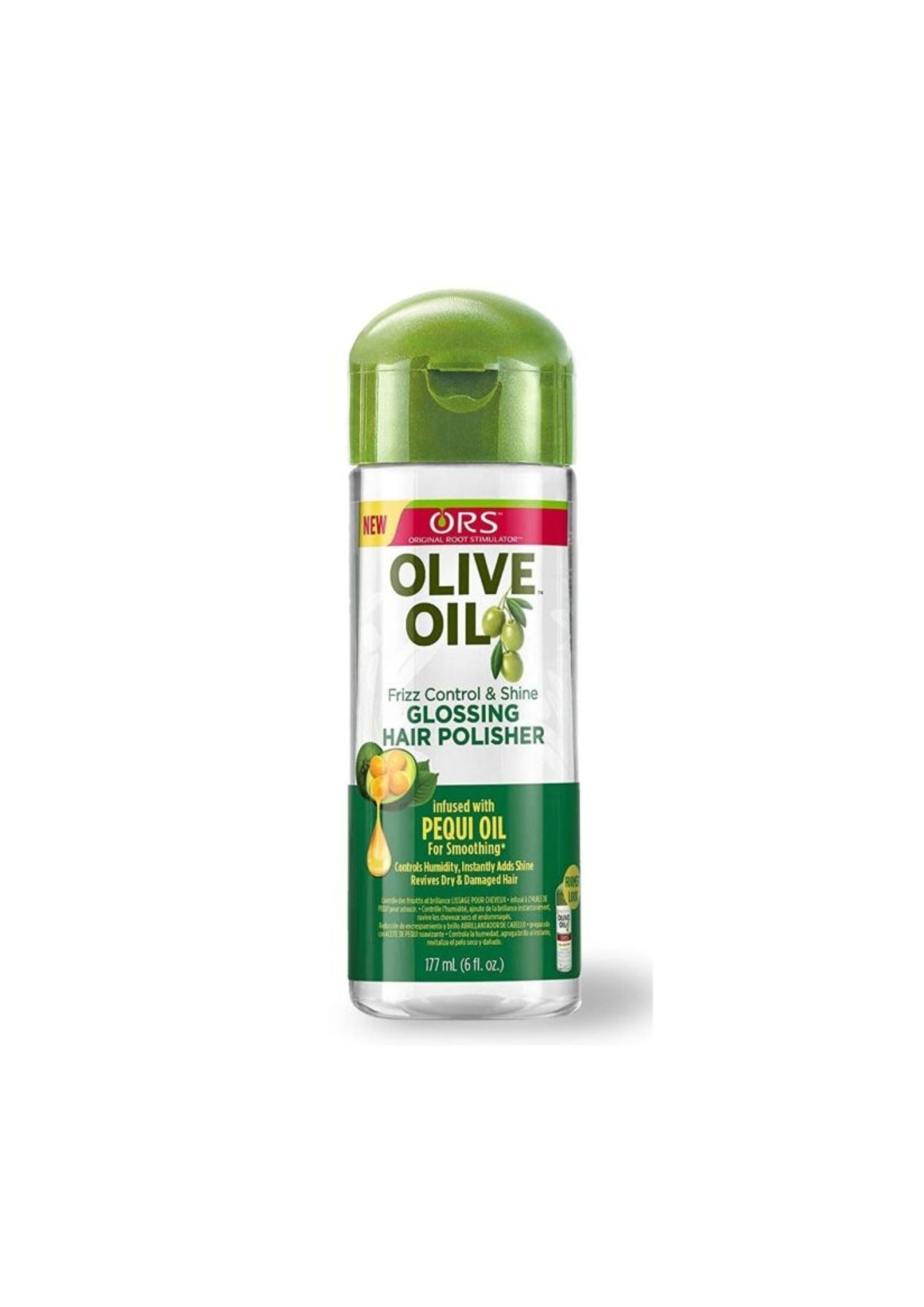 ORS Olive Oil Glossing Polisher 177 ml bij Onasafro. Glansgevende styling cream met olijfolie tegen droog en dof haar.